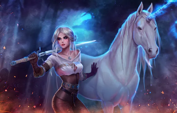 Картинка digital art, open clothes, artwork, unicorn, Cirilla Fiona Elen Riannon, Prywinko, video game girls, video …