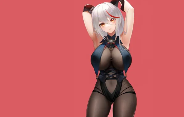 Girl, white, sexy, Anime, horns, pretty, armpit, White hair