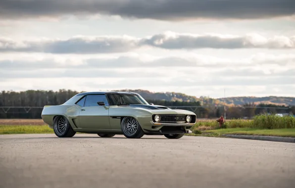 Дорога, Chevrolet, Тучи, 1969, Camaro, Фары, Диски, Chevrolet Camaro