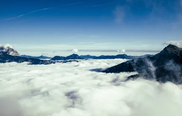 Skyline, sky, cloud, mountains, clouds, fog, height