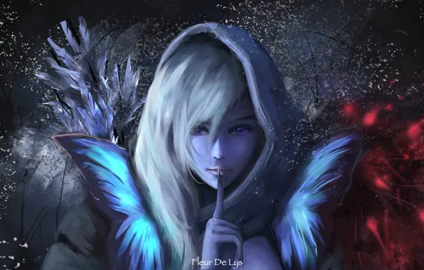 Взгляд, девушка, портрет, арт, капюшон, DotA 2