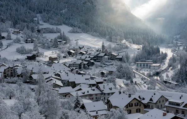 Картинка зима, снег, дома, Швейцария, коммуна, Filisur, кантон Граубюнден