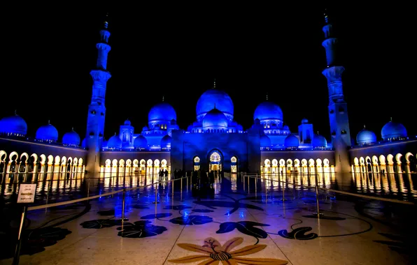 Картинка night, ОАЭ, Мечеть шейха Зайда, Абу-Даби, UAE, Sheikh Zayed Grand Mosque, Abu-Dabi