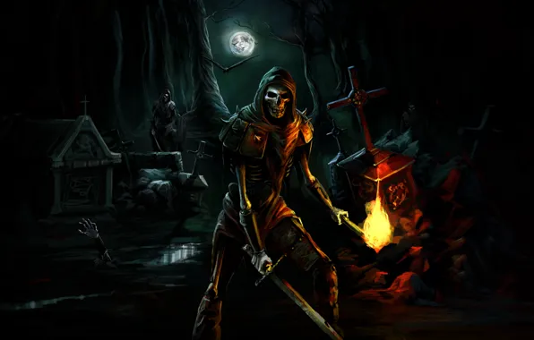 Ночь, Нежить, Скелеты, Trine, Кладбище