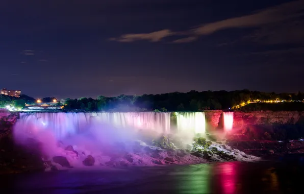 Картинка ночь, река, водопад
