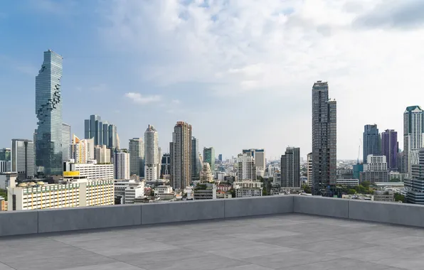 Картинка city, road, view, day, top, building, terrace, roof