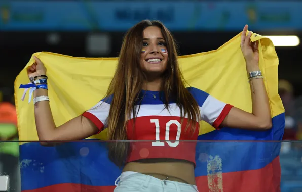 Девушка, флаг, болельщица, Колумбия