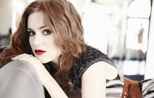 Взгляд, девушка, комната, макияж, Isla Fisher