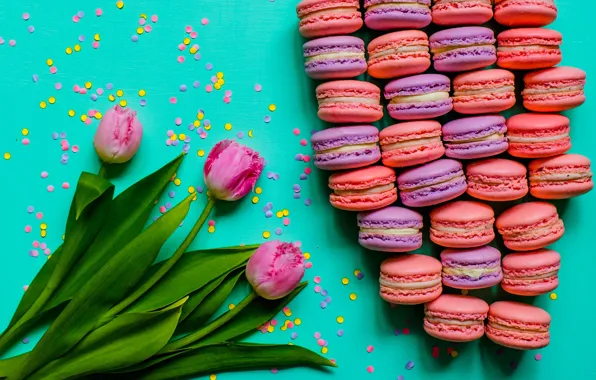 Картинка тюльпаны, розовые, pink, tulips, sweet, dessert, macaroon, macaron