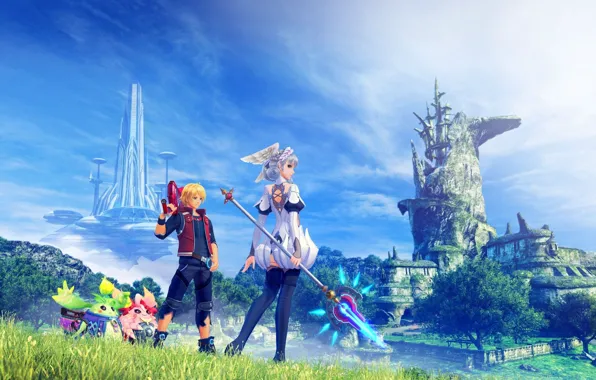 Девушка, звери, замок, фэнтези, парень, Xenoblade Chronicles, Xenoblade Chronicles: Definitive Edition