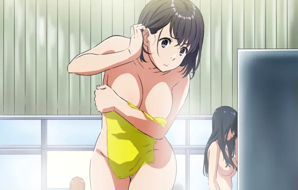 Girl, sexy, brown hair, boobs, anime, beautiful, short hair, purple eyes