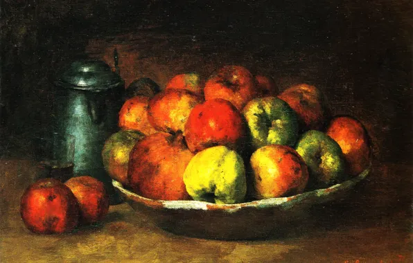 Картина, Gustave Courbet, Гюстав Курбе, Натюрморт с Яблоками и Гранатами