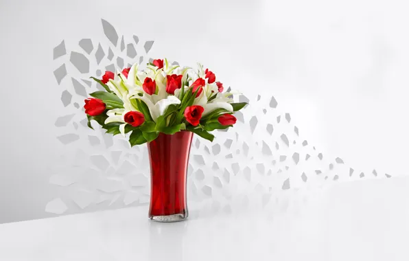 Лилии, букет, тюльпаны, ваза
