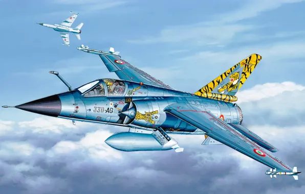 War, art, airplane, painting, jet, Dassault Mirage F1