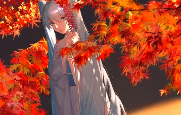 Осень, девушка, Hatsune Miku, Vocaloid