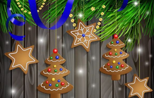 Картинка снег, украшения, шары, Новый Год, Рождество, Christmas, Xmas, cookies