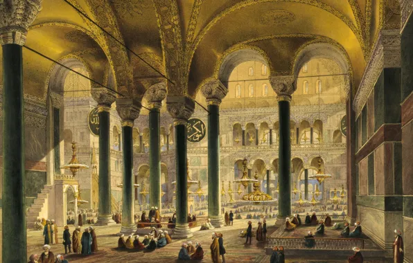Интерьер, мечеть, музей, Стамбул, Турция, Собор Святой Софии, Айия-Софья