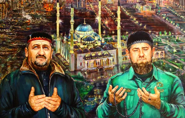 Картинка Картина, Двое, Мужчины, Чеченская Республика, Рамзан Кадыров, Взор устремленный в вечность, Tatiana Ponomarenko-Leverash, Ахмат-Хаджи Кадыров