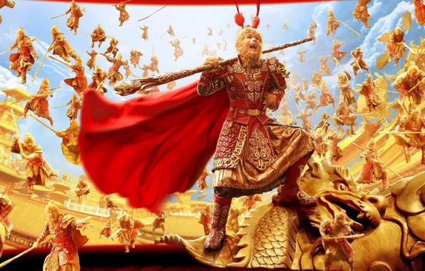 China, cinema, gun, golden, gold, armor, sky, clouds