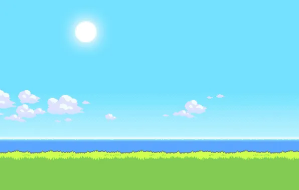 Море, небо, трава, солнце, время, сутки, 8bit, полдень
