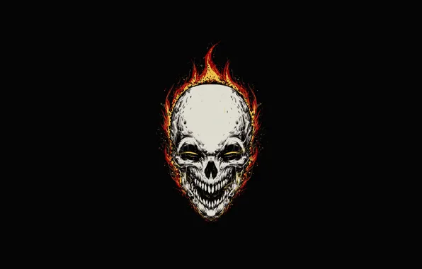 Минимализм, Череп, Огонь, Стиль, Фон, Ghost Rider, Призрачный гонщик, Пламя