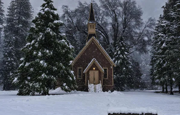 Снег, Часовня, Snow, Зимний Лес, Chapel, Winter Forest, Snow Trees, Снежные Деревья