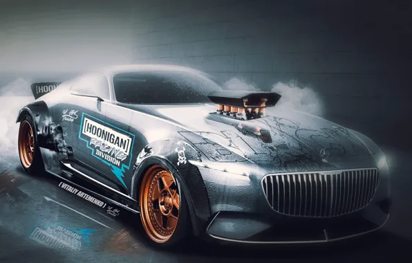 Car, wallpaper, Mercedes, red, ice, wall, ken block, Maybach