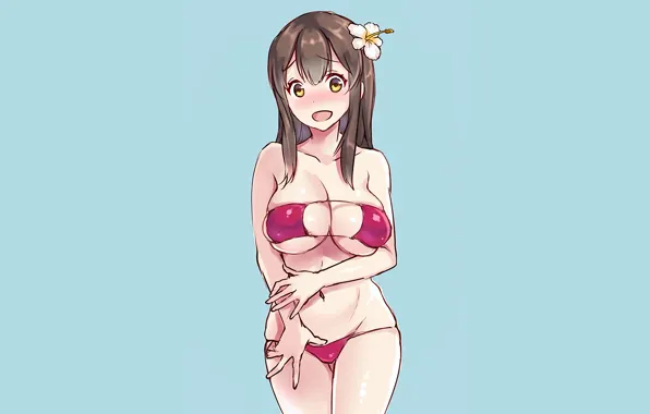 Girl, sexy, cleavage, long hair, brown hair, boobs, anime, beautiful