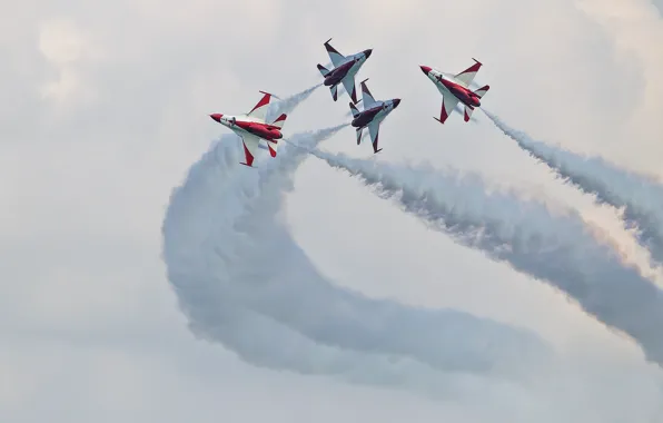 Самолет, авиашоу, F-16, Fighting Falcon, инверсионный след, Black Knights