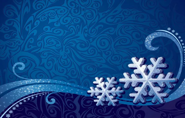 Картинка зима, снежинки, синий, фон, узоры