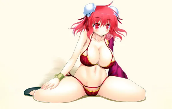Girl, sexy, cleavage, red hair, legs, boobs, anime, beautiful