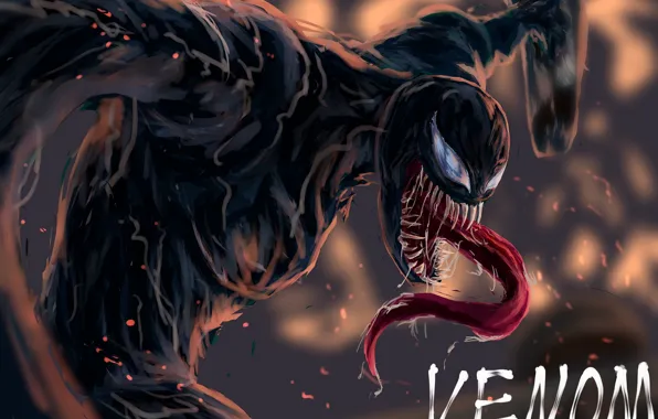 Язык, прыжок, арт, пасть, комиксы, Веном, Venom, симбиот