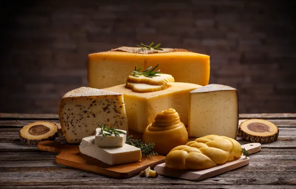 Зелень, доски, сыр, куски, много, нарезка, сыры, ассорти