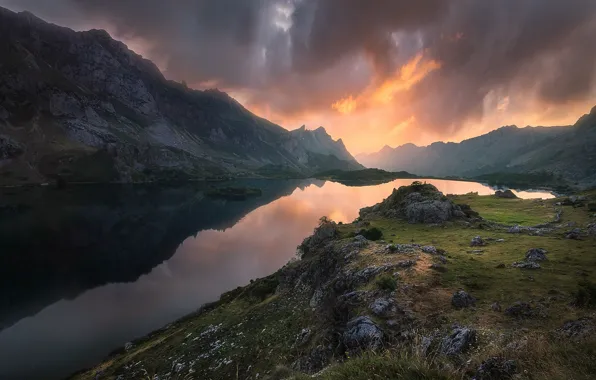 Картинка горы, озеро, Испания, Spain, Asturias, Valle de Lago