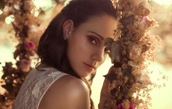 Взгляд, девушка, цветы, лицо