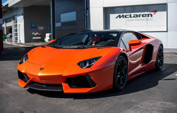 Lamborghini, orange, Aventador, San francisco