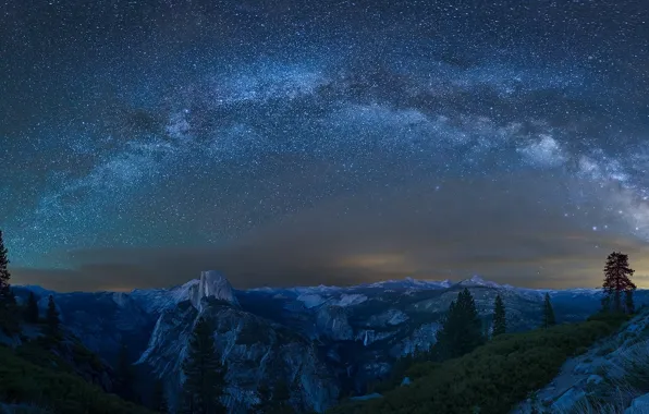 Горы, звёзды, Калифорния, Йосемити, Млечный Путь, California, Национальный парк Йосемити, Milky Way