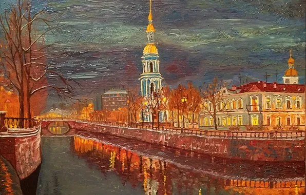 Город, масло, живопись, Санк-Петербург