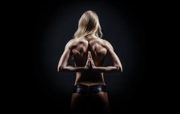 Muscles, blonde, hands, back, yoga