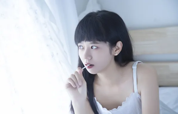 Beautiful, Asian, Model, Bed, Woman, Cute, Pretty, Bedroom