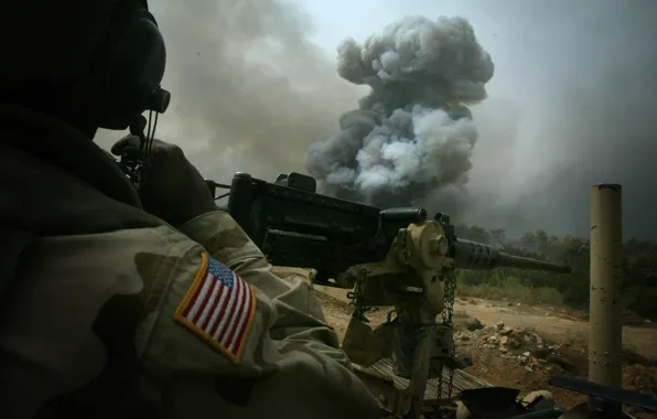 Картинка взрыв, пулемет, перестрелка, usa, конвой, Iraq