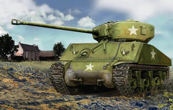 Картинка США, Танк, M4 Sherman, Второй Мировой войны, Бронетехника, M4A2(76)W