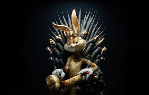 Rabbit, funny, sitting on throne