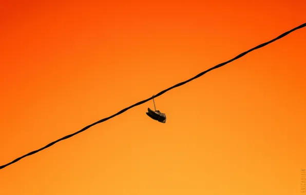 Sunset, shoes, wire