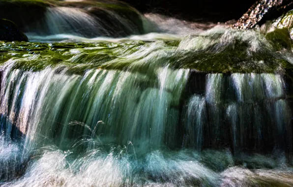 Вода, свет, брызги, ручей, камни, течение, водопад, поток