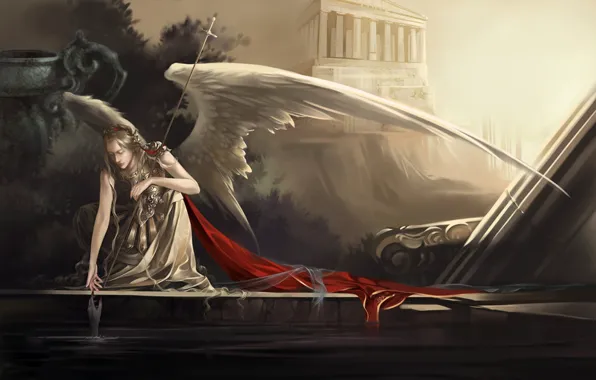 Картинка вода, рука, крылья, Ангел