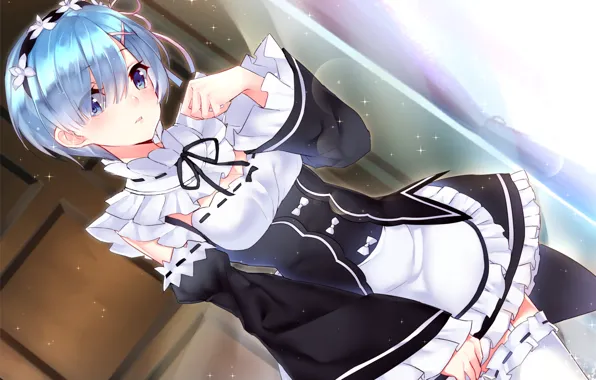 Девушка, anime, art, Rem, Re: Zero kara Hajimeru Isekai Seikatsu, jun project