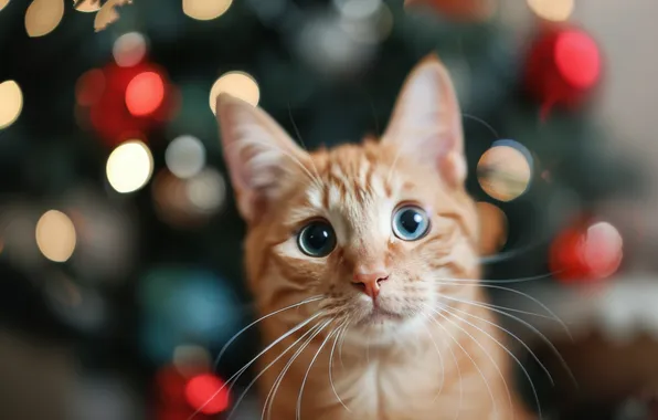 Кошка, кот, взгляд, огни, поза, блики, котенок, портрет