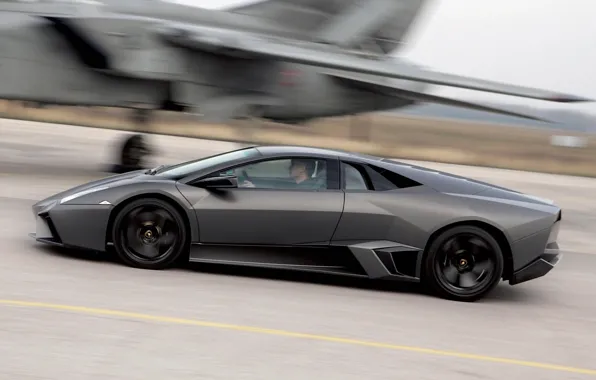Черный, истребитель, Lamborghini Reventon