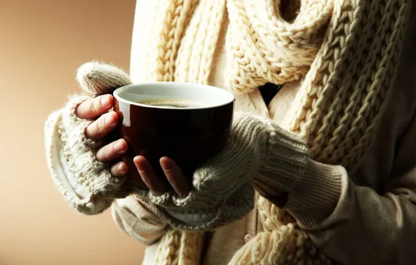 Картинка зима, девушка, тепло, фон, обои, настроения, руки, шарф